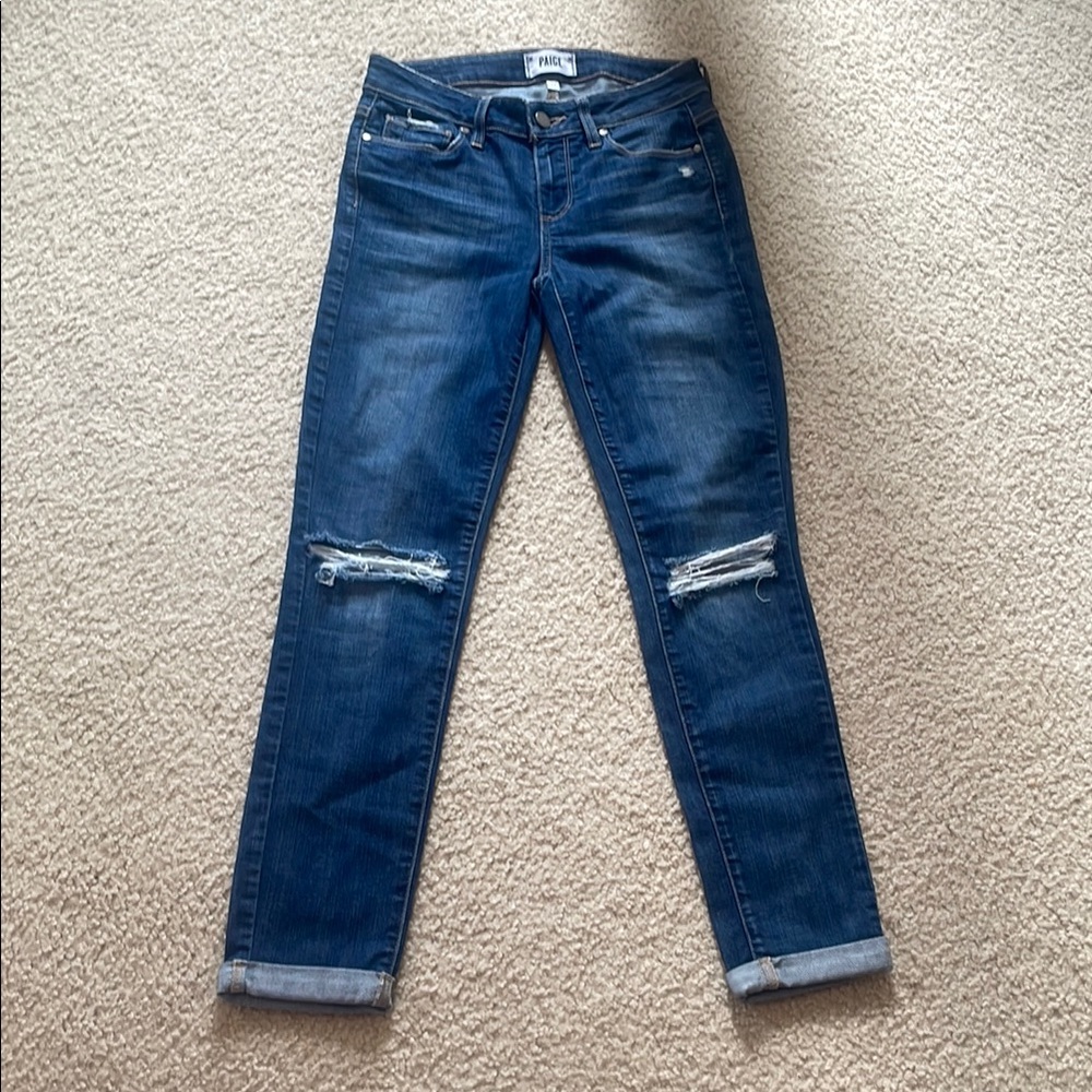 PAIGE Kylie Crop Blue Cropped Distressed Jeans 27